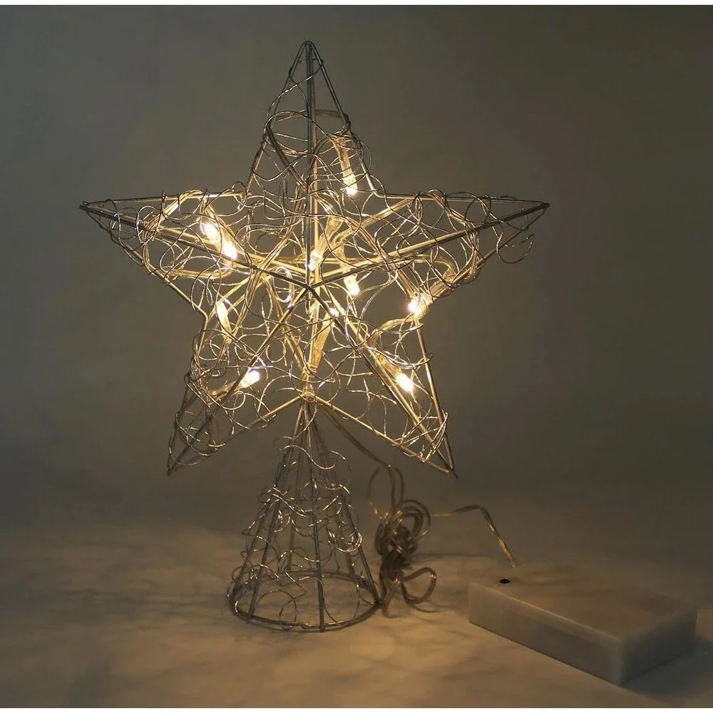 Silver Wire Twine Tree Top Star with LED Lights and Timer for Christmas, 8*10